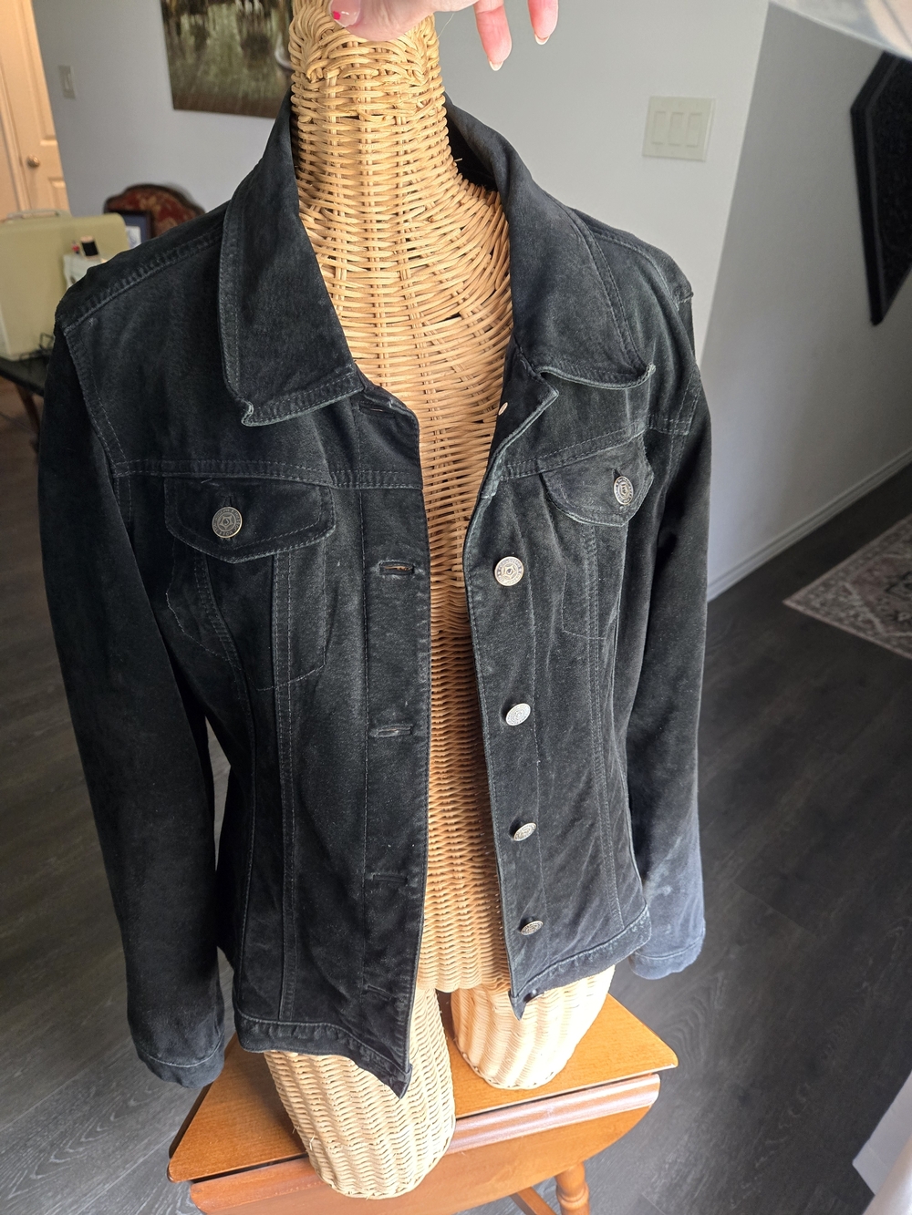 Joseph Black Suede Button-Front Jean Jacket